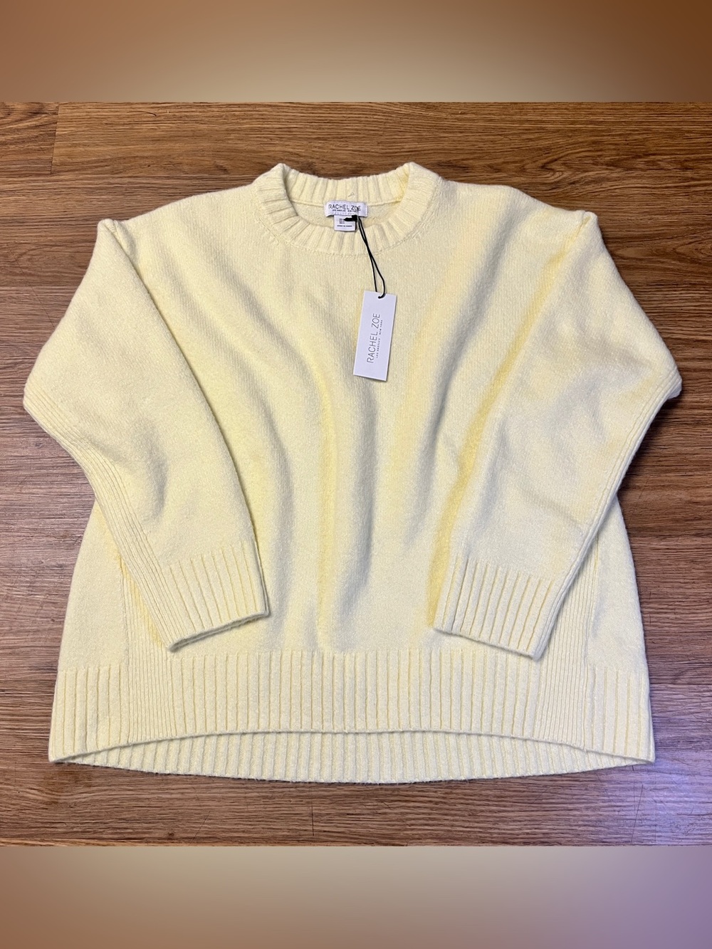 NWT Rachel Zoe Soft Yellow Oversized Crewneck Sweater Cozy Minimalist Coquette L